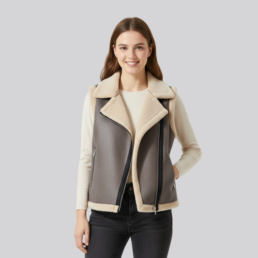 Damska kamizelka biker z kożuszkiem