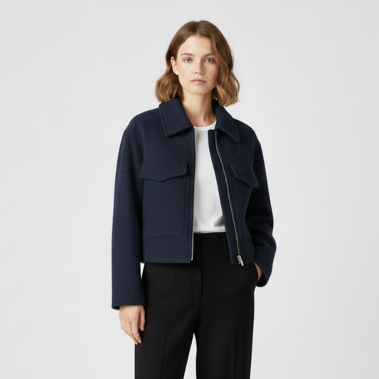 Damska krótka kurtka ze strukturalnej wełnianej mieszanki