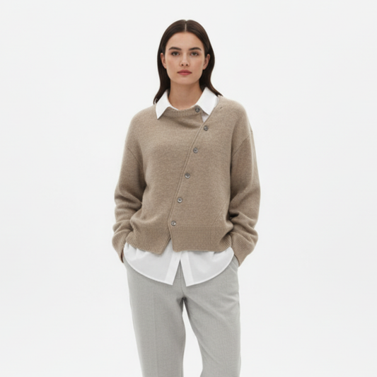 Damski asymetryczny kardigan z dzianiny