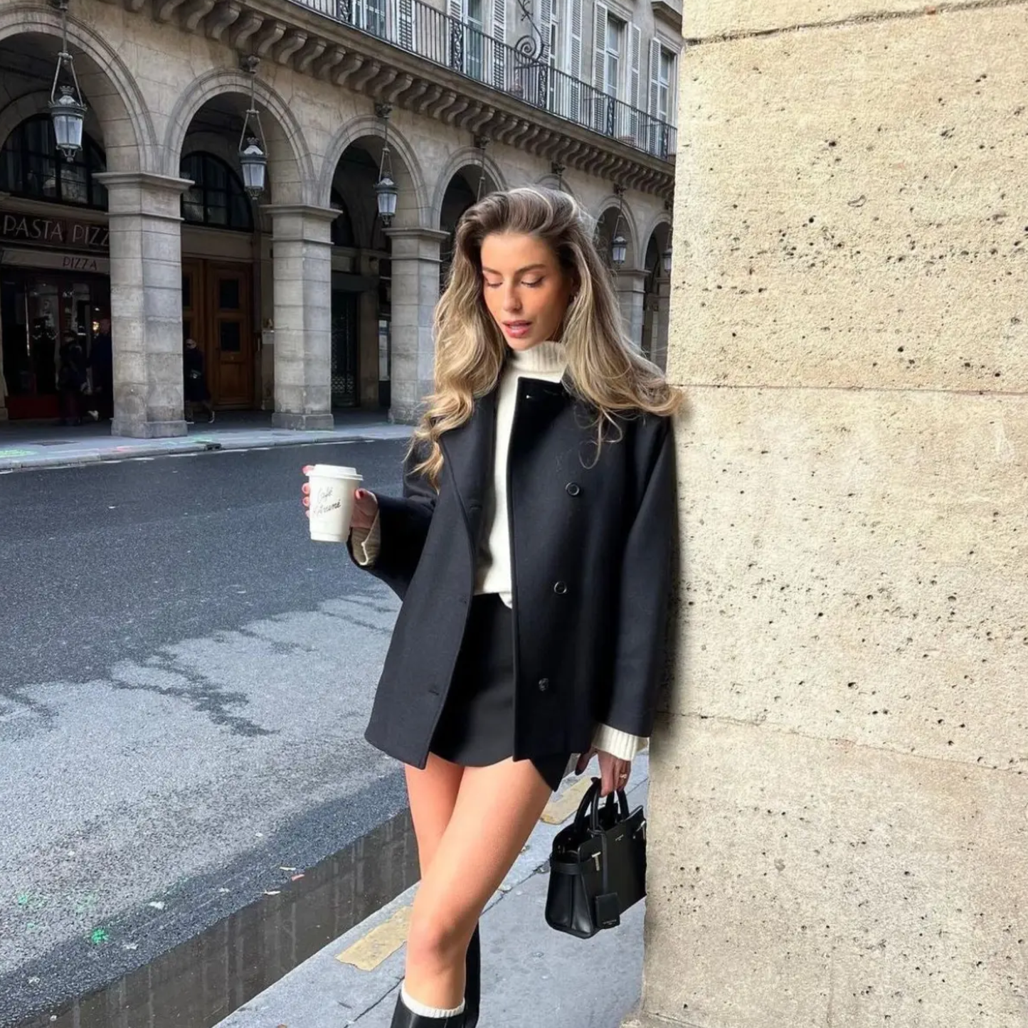 Damski jesienny płaszcz z wełnianej mieszanki