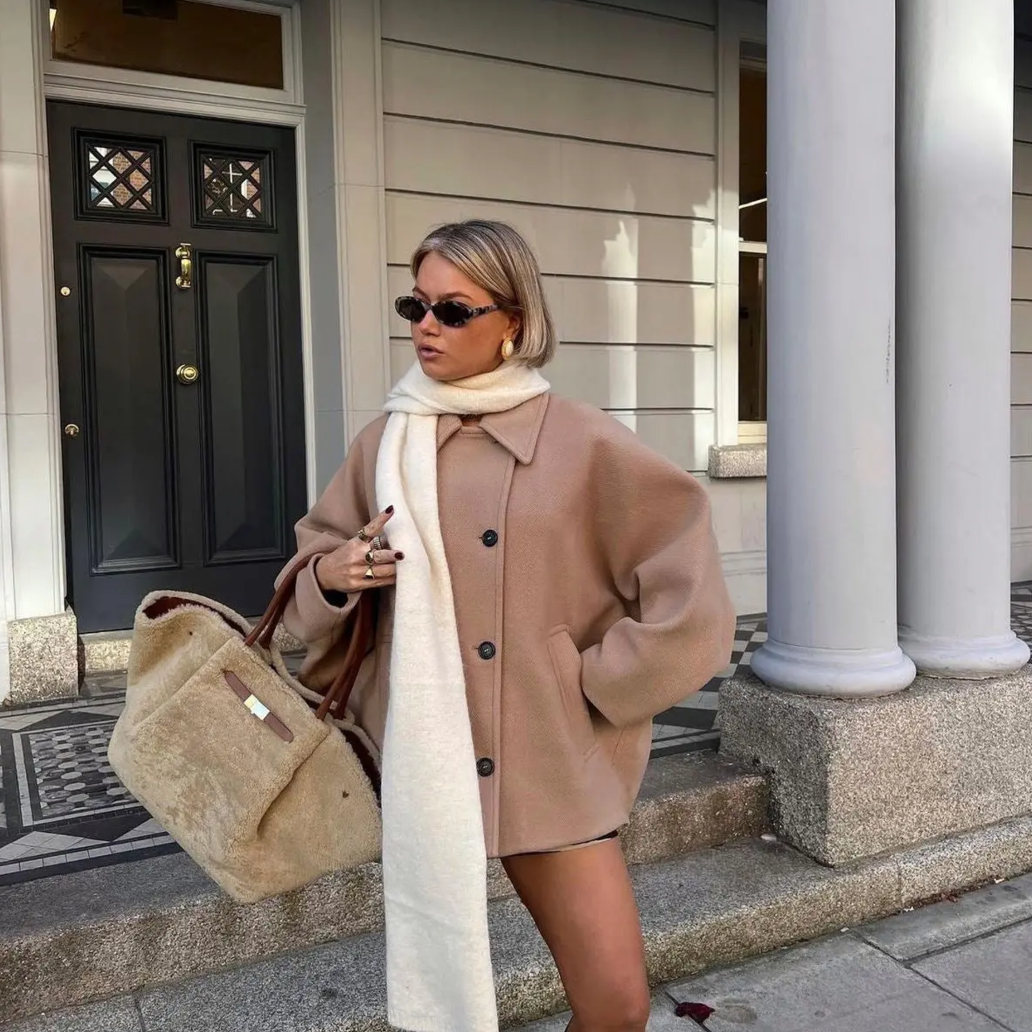 Damski jesienny płaszcz z wełnianej mieszanki