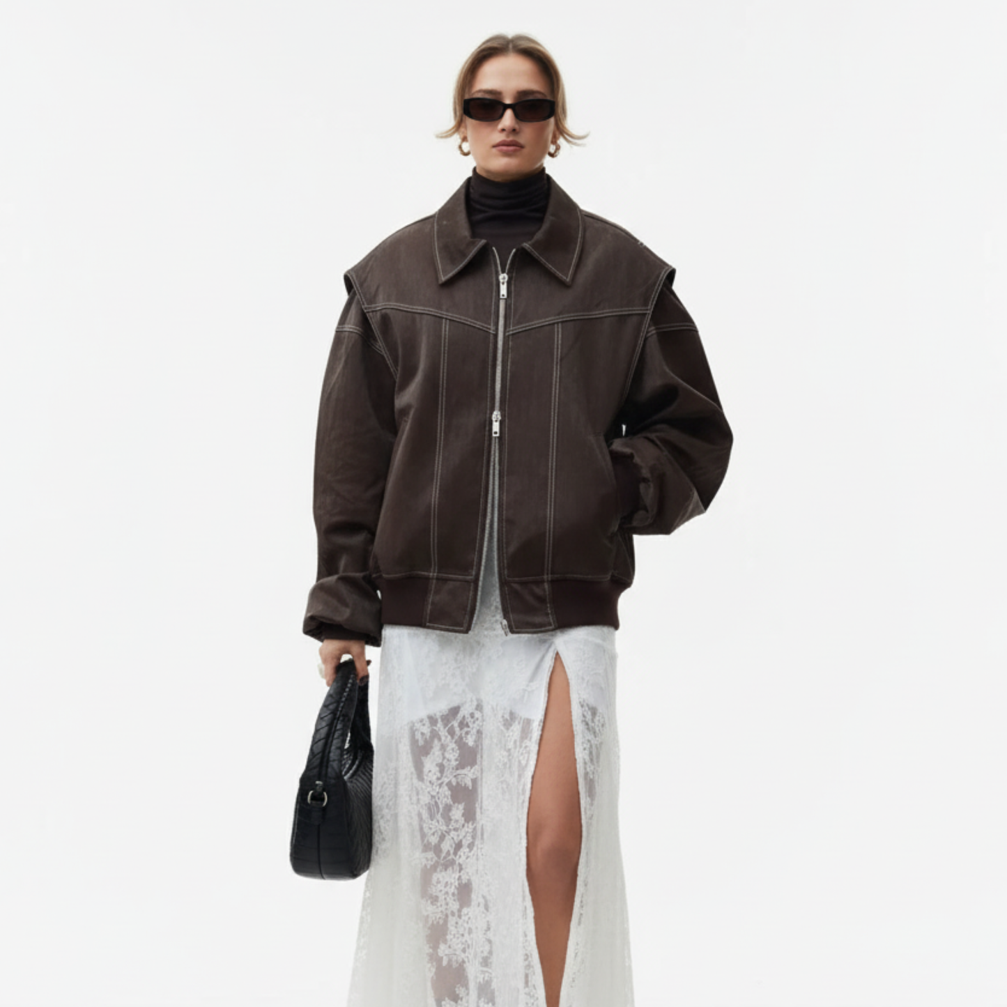 Damska oversize’owa kurtka ze ściegiem