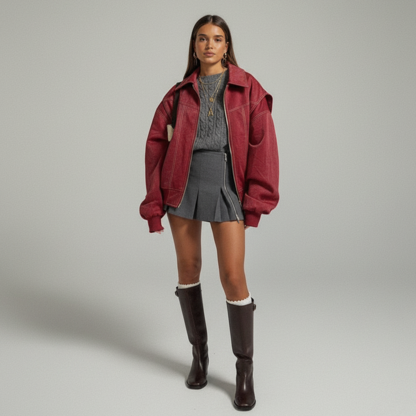 Damska oversize’owa kurtka ze ściegiem