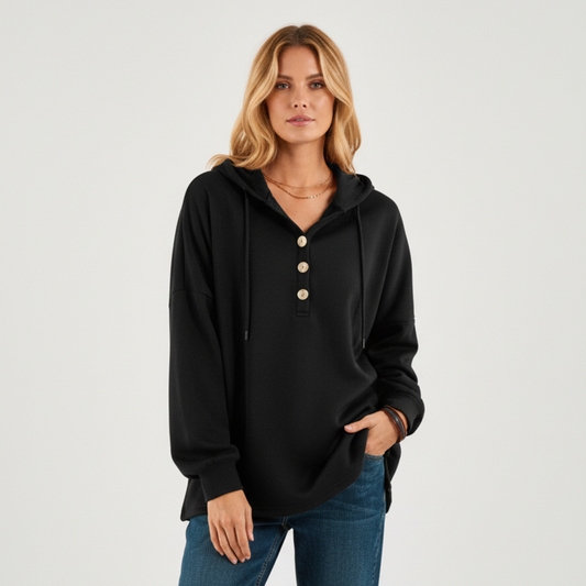 Damska bluza z kapturem zapinana na guziki