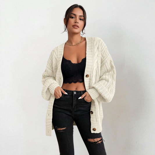 Damski kardigan o splocie warkoczowym