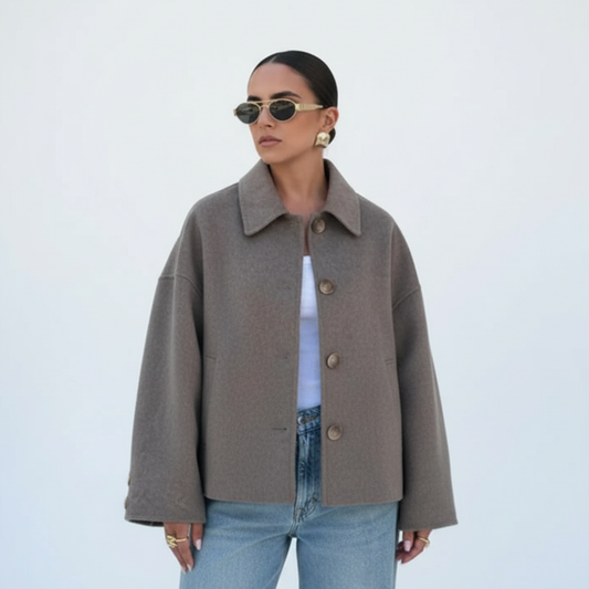 Strukturalna krótka kurtka z mieszanki wełny