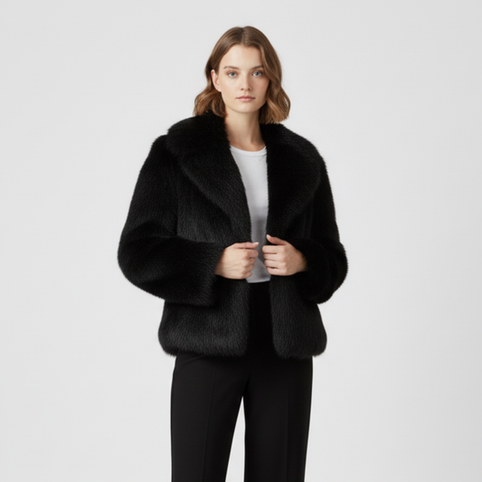 Damska krótka kurtka z futerkiem ekologiczny