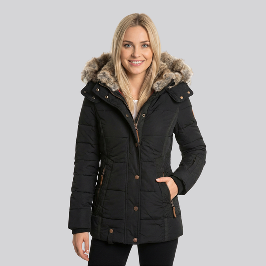 Damski pikowany płaszcz z futerkową podszewką