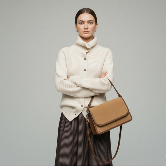 Damski kardigan z wysokim kołnierzem