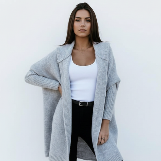Damski jesienny długi kardigan z dzianiny