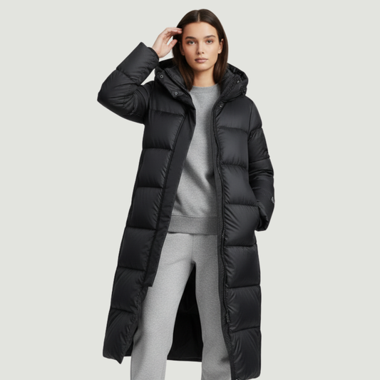 Damski długi puchowy płaszcz zimowy