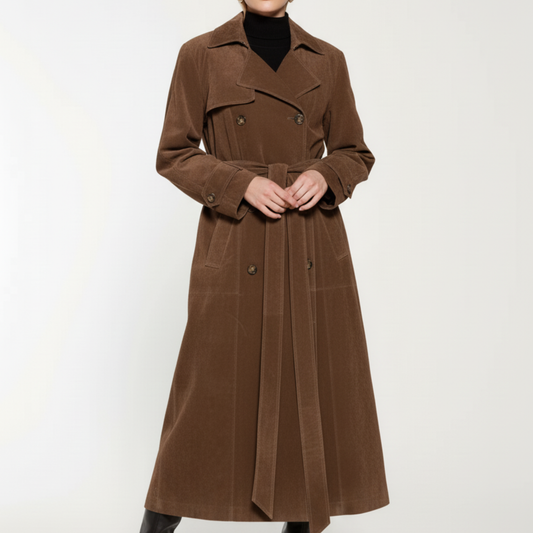 Damski jesienny trencz z zamszu