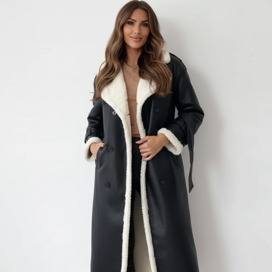 Damski trencz z podszewką ze sztucznego kożucha