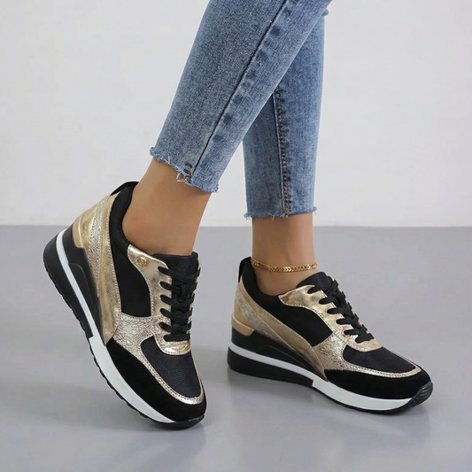 Damskie metaliczne sneakersy na platformie