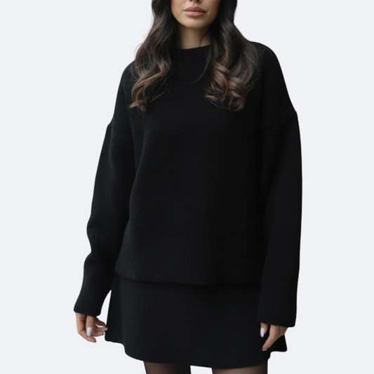 Damski zestaw sweter i spódnica z dzianiny