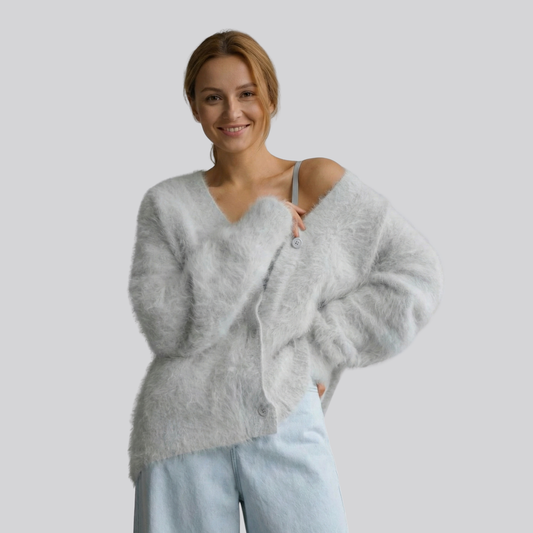 Damski pluszowy dzianinowy kardigan