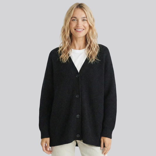 Damski prążkowany dzianinowy kardigan