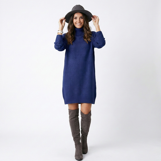 Damska prążkowana dzianinowa sukienka