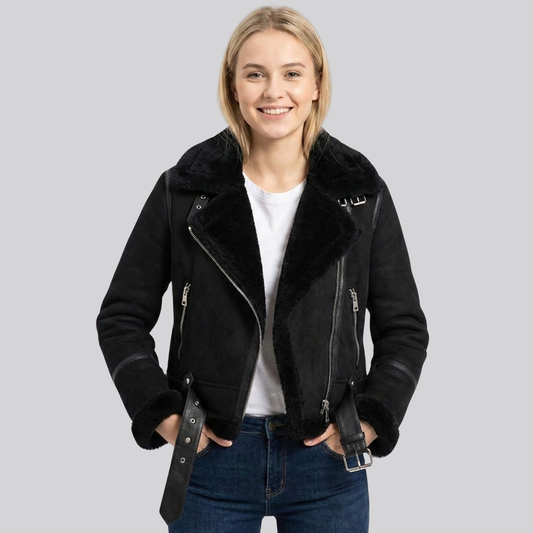 Damska kurtka moto z kożuszkiem