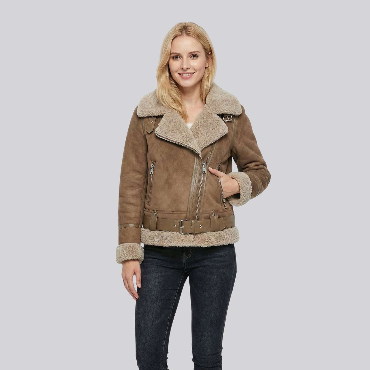 Damska kurtka moto z kożuszkiem