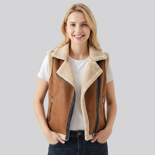 Damska kamizelka biker z kożuszkiem