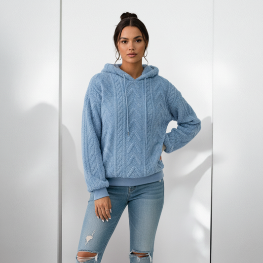 Damska pluszowa bluza z kapturem we wzory