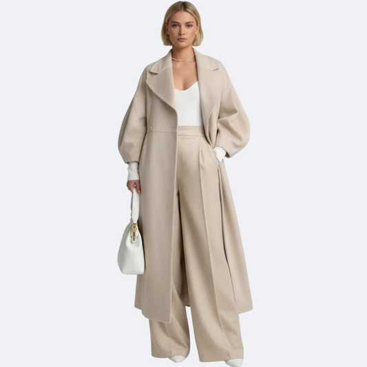 Damski długi płaszcz z mieszanki wełny