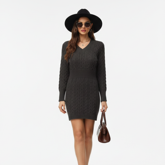 Damska dzianinowa sukienka mini z dekoltem V