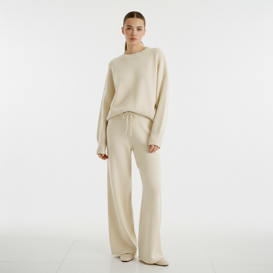 Damski dzianinowy zestaw z szerokimi nogawkami