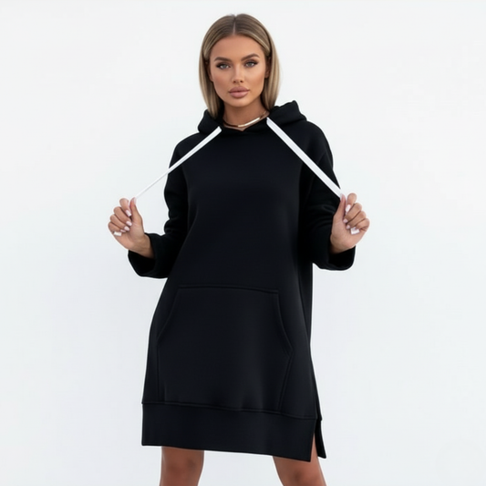 Damska oversize’owa sukienka z kapturem