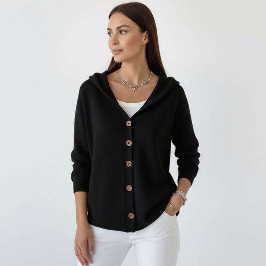 Kardigan z kapturem zapinany na guziki