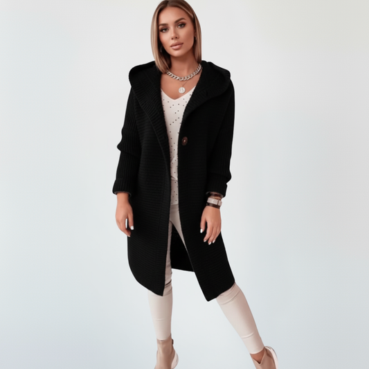 Damski dzianinowy kardigan z kapturem