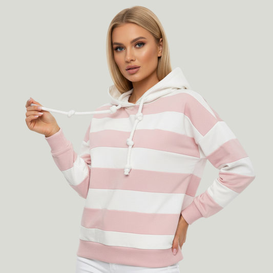 Damska dzianinowa bluza z kapturem w paski